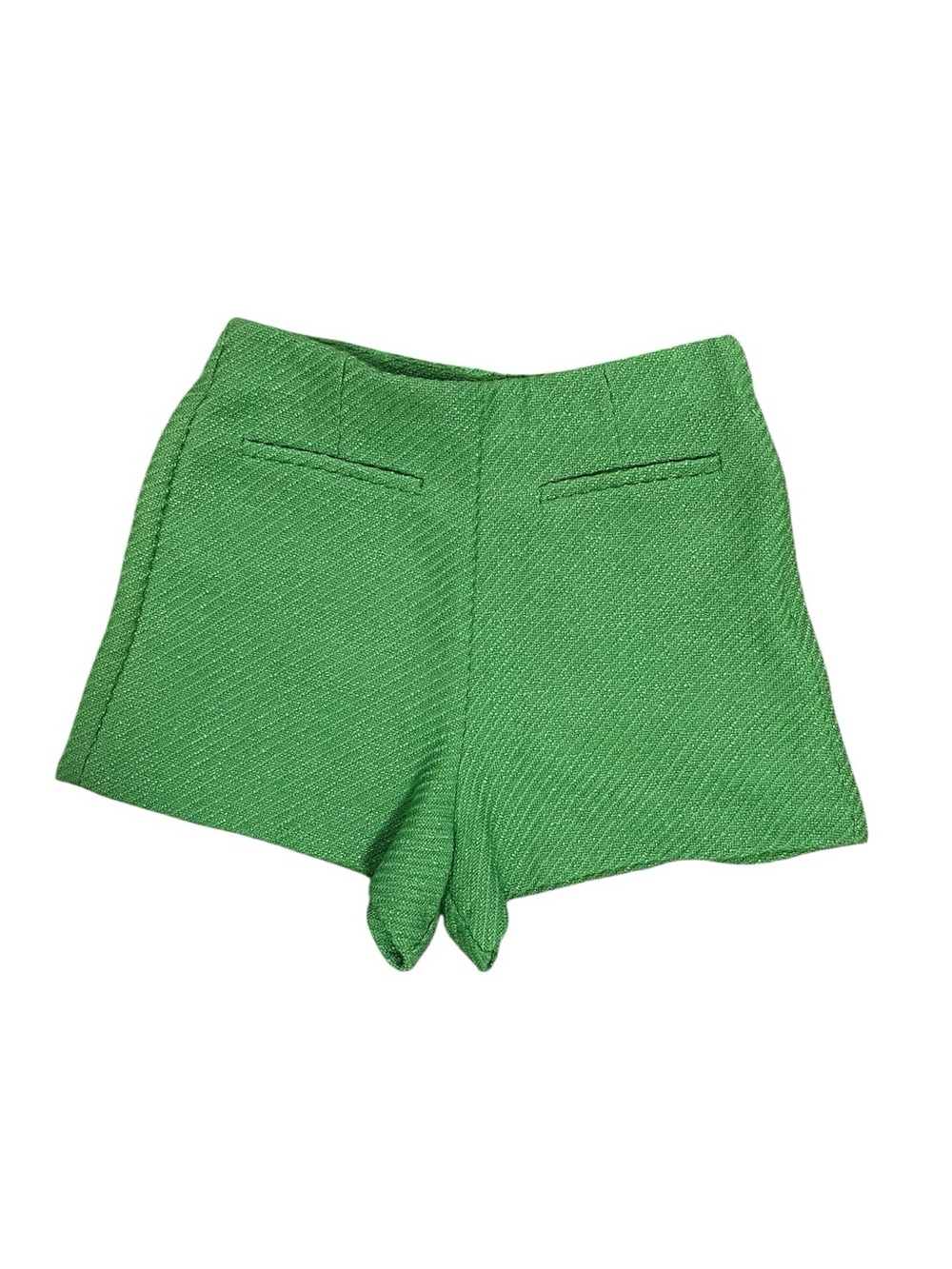 Zara Green structured textured high waisted Tweed Shorts Sz S